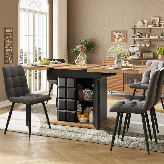 COVREO Uitschuifbare eettafel 110-140 x 80 cm - zwart naturel, MDF en metaal, 4-6 personen Black