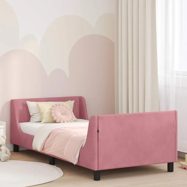 vidaXL Bedframe voor kinderen met hoofdbord Roze 90 x 200 cm Fluweel