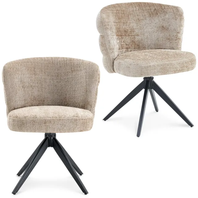 IDIMEX Eetkamerstoelen ESME, set van 2, 360° draaibaar - beige
