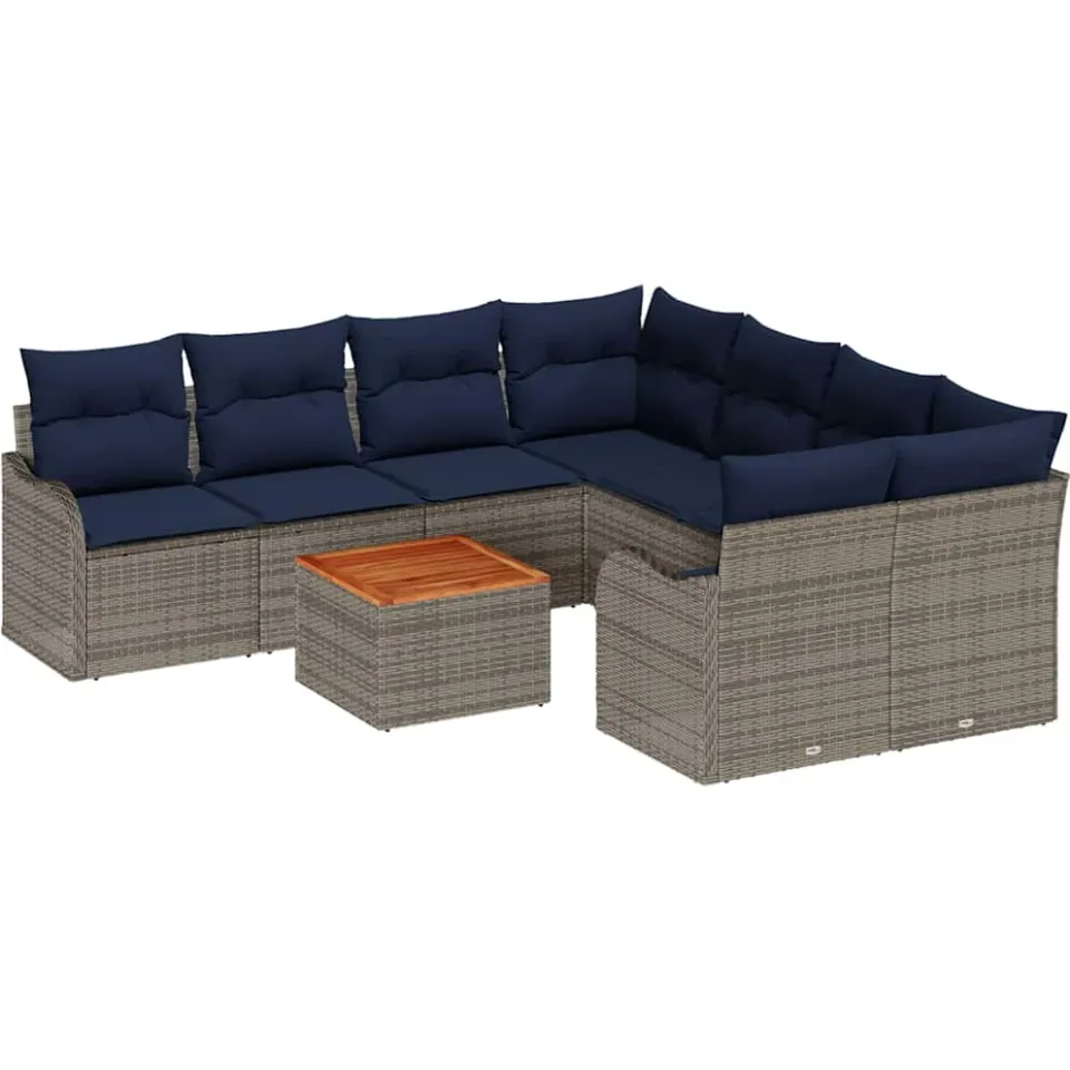 vidaXL Tuinbankenset 9 st Grijs poly rattan
