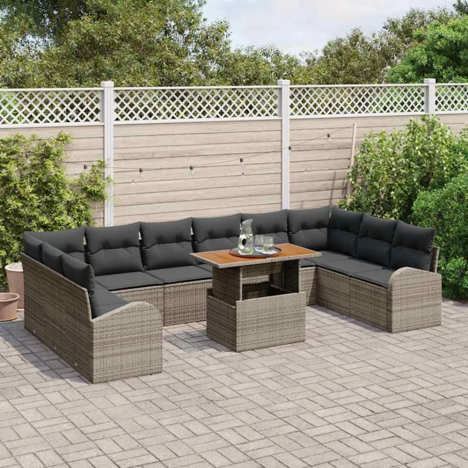 vidaXL Tuin Sofa Set 11 st Grijs Poly riet