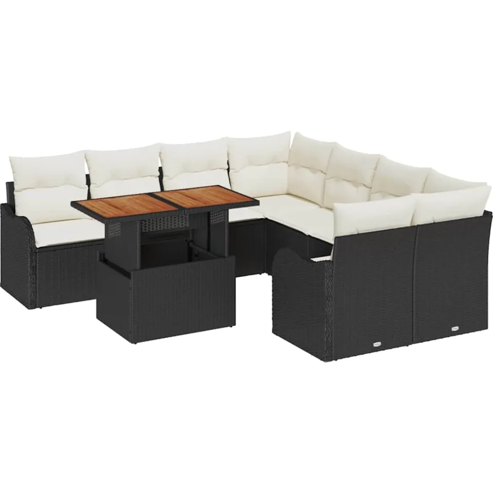 vidaXL Tuin Sofa Set 9 st Zwart Poly riet, foto 4