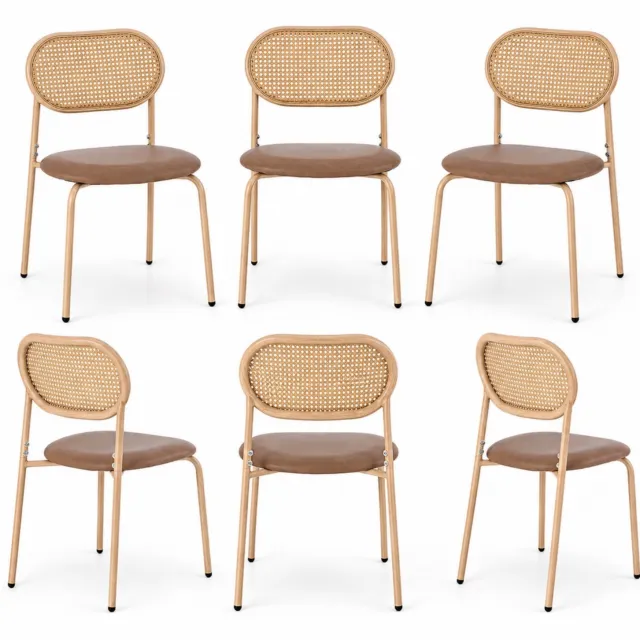City long dragon LONG DRAGON - Eetkamerstoelen - Set van 6 - Rotan rugleuning - Vier metalen poten - Voor woonkamer en slaapkamer - Bruin