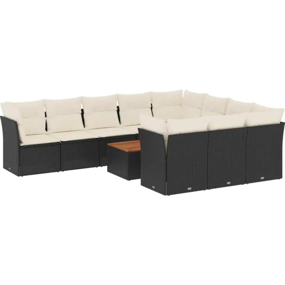 vidaXL 11-delige Loungeset met kussens poly rattan zwart