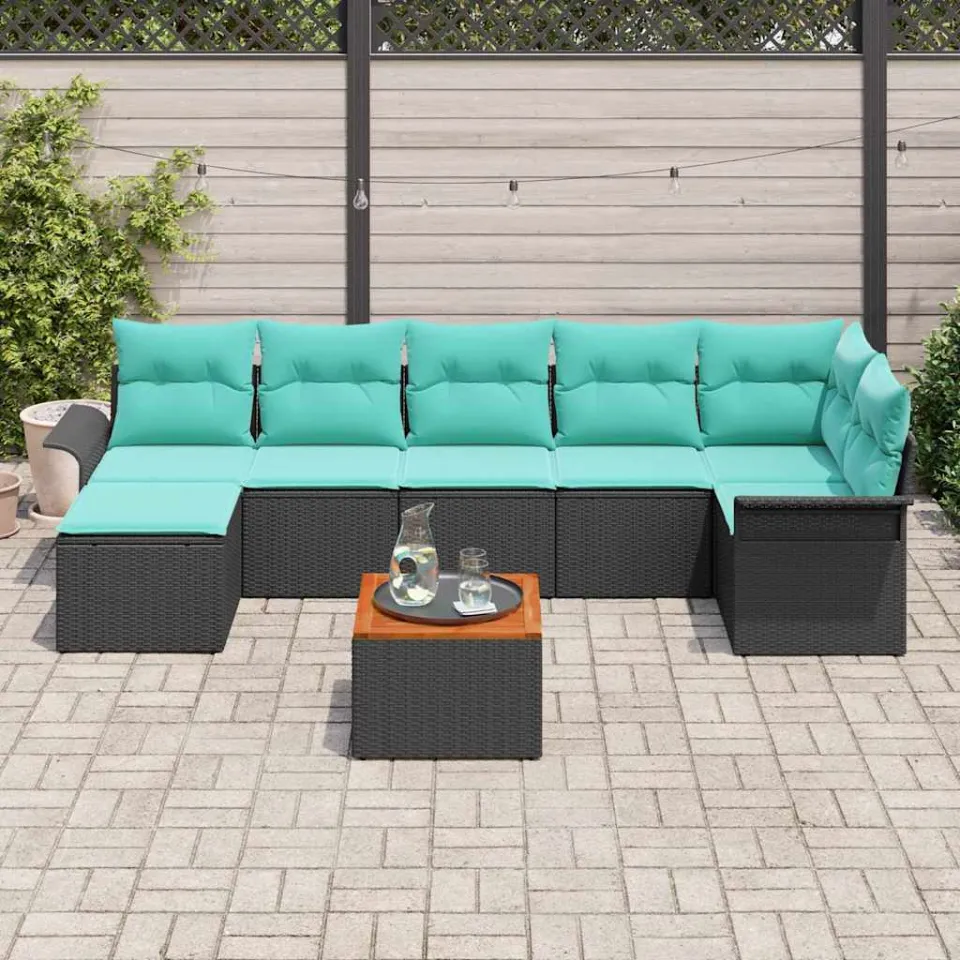 vidaXL Tuinbankenset 8 st Zwart en Turquoise poly rattan, foto 3