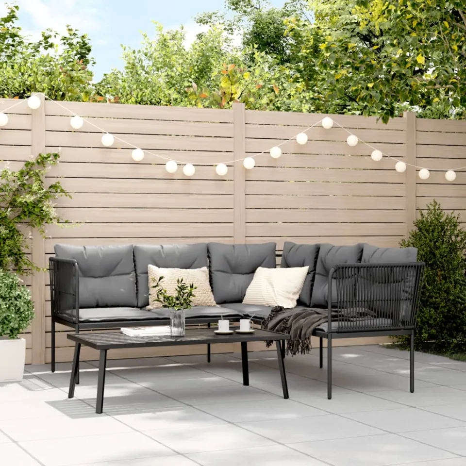vidaXL Loungeset met kussens staal en textileen zwart, foto 3