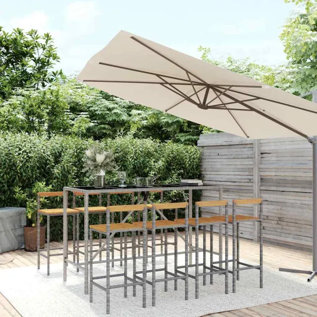 vidaXL 9-delige Tuinbarset poly rattan en massief acaciahout grijs, foto 2