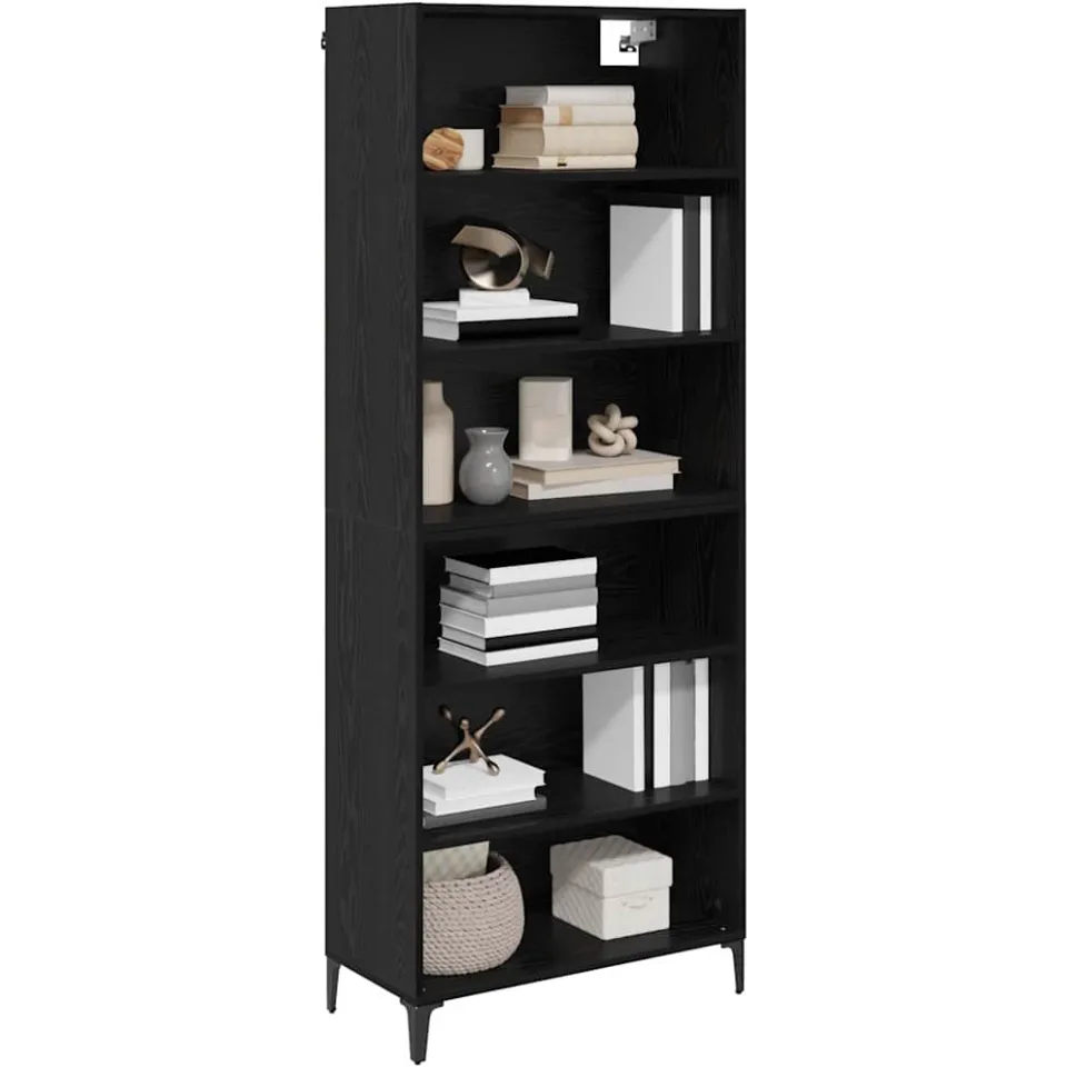 vidaXL Hoge kast Zwart Eiken 69,5 x 34 x 180 cm Bewerkt hout