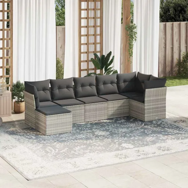 vidaXL 7-delige Loungeset met kussens poly rattan lichtgrijs grijs, foto 2