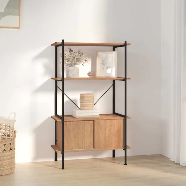 vidaXL Opbergrek 4-laags met kast 80x40x130 cm staal en bewerkt hout bruin, foto 2