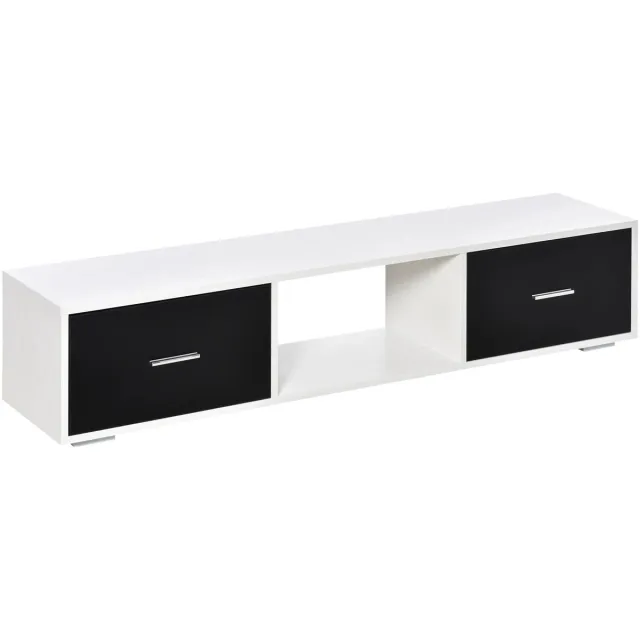 Archi TV-Meubel – TV-dressoir - Tot 60 Inch – 2 Laden & Open Vak – 140 x 30 x 32 cm – Zwart/Wit Wit/zwart