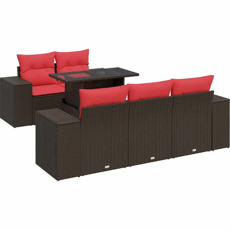 vidaXL 6-delige Loungeset met kussens poly rattan acacia bruin, foto 3