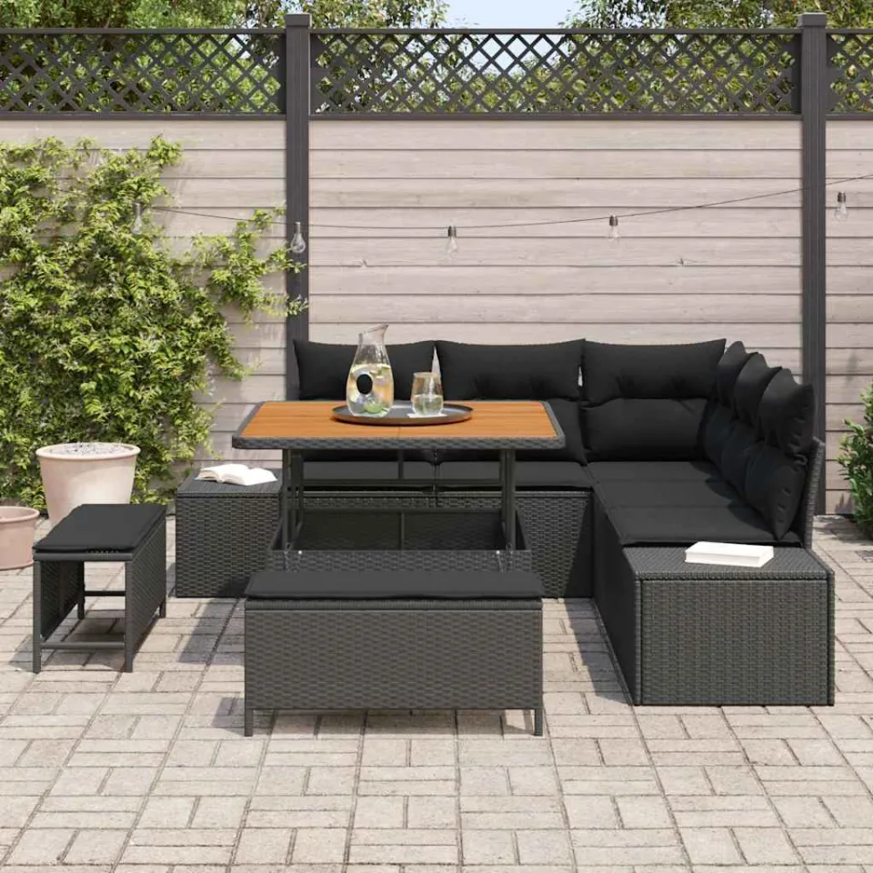 vidaXL Tuinbankenset 8 st Zwart Poly riet, foto 3