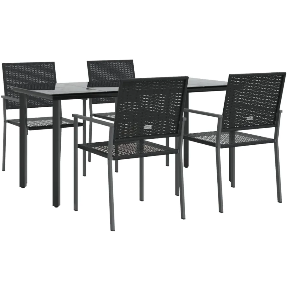 vidaXL 5-delige Tuinset poly rattan en staal Zwart