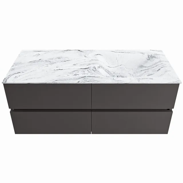 Mondiaz VICA-DLUX 120cm badmeubel onderkast Dark grey 4 lades. Inbouw wastafel CLOUD rechts 1 kraangat, kleur Glace.