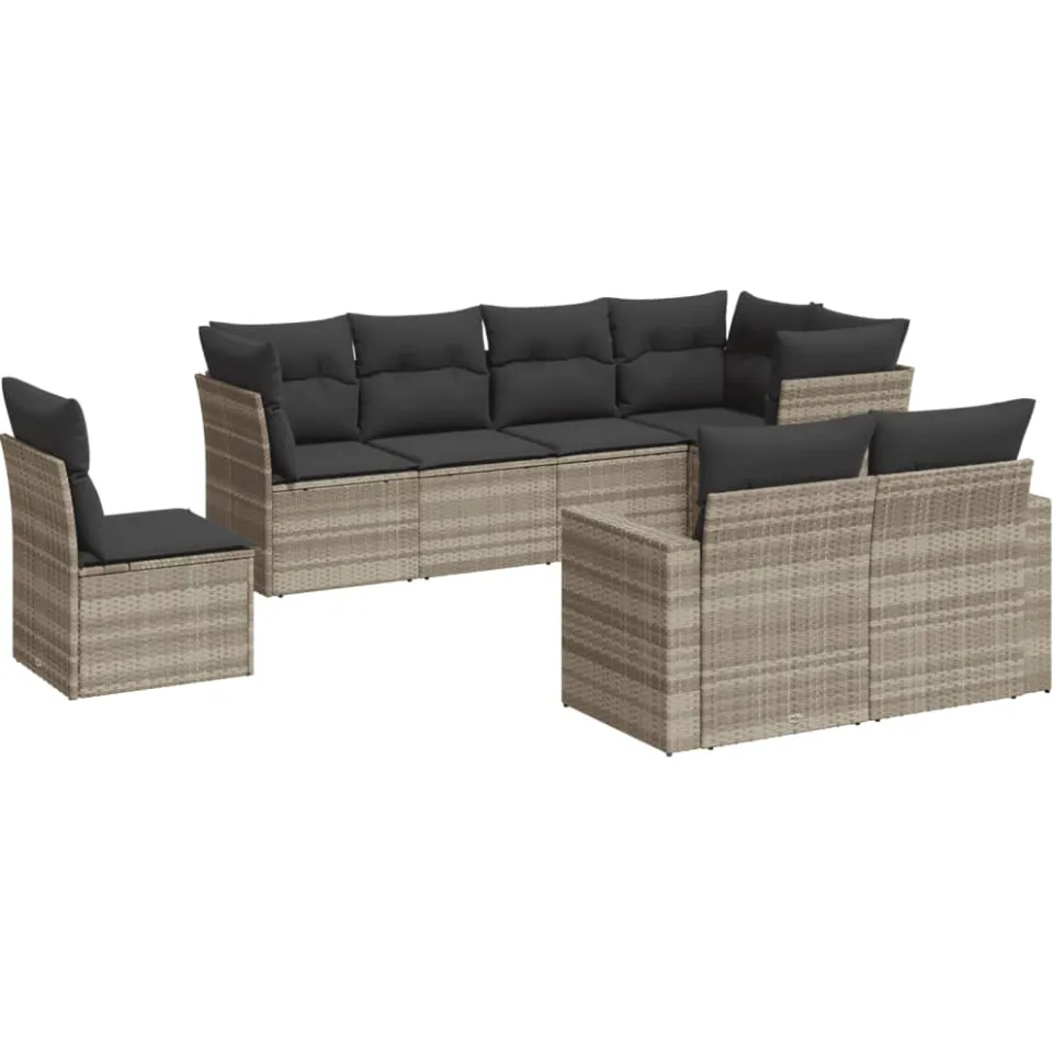 vidaXL 8-delige Loungeset met kussens poly rattan lichtgrijs grijs, foto 3
