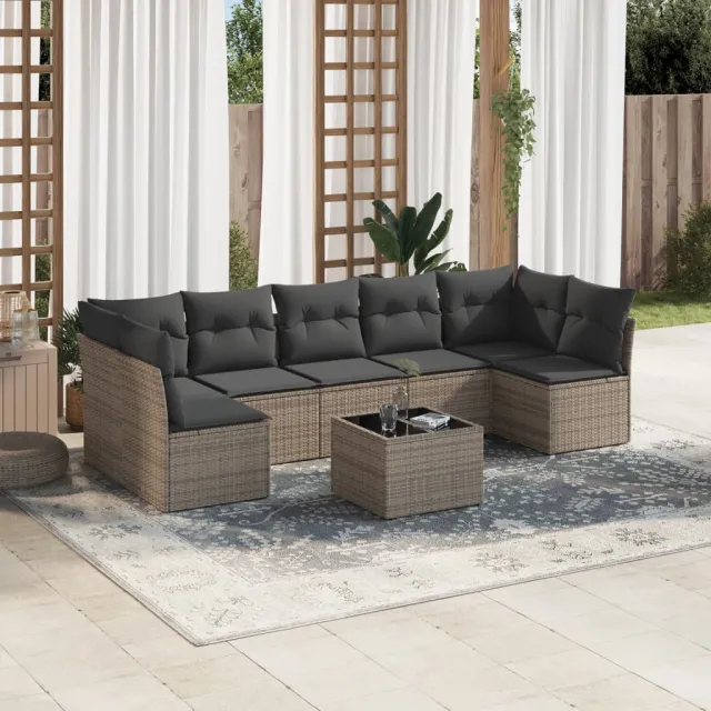 vidaXL 8-delige Loungeset met kussens poly rattan grijs, foto 2