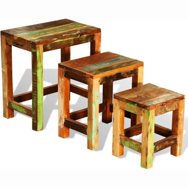 vidaXL 3-delige - Bijzettafeltjesset - vintage - stijl - gerecycled - hout Bruin