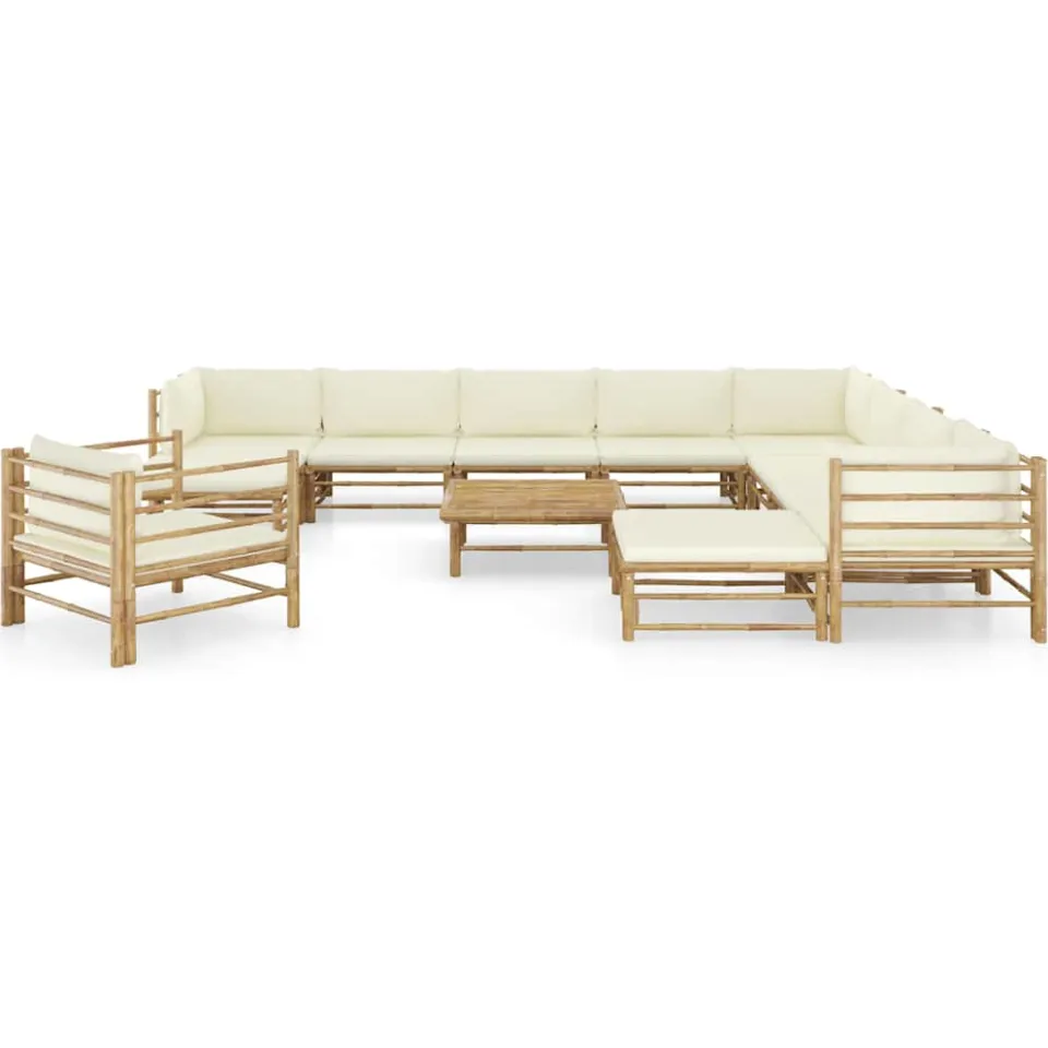 vidaXL 12-delige Loungeset met crèmewitte kussens bamboe, foto 2