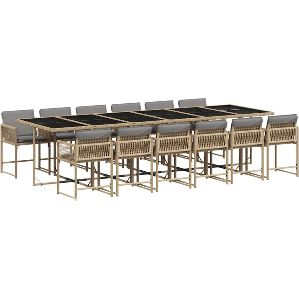 vidaXL 13-delige Tuinset met kussens poly rattan gemengd beige, foto 3