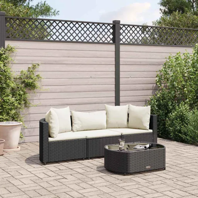 vidaXL 4-delige Loungeset met kussens poly rattan zwart, foto 2