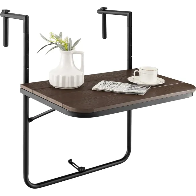 KOMFOTTEU Balkontafel inklapbaar - hangtafel - in hoogte verstelbaar in 3 niveaus - tuintafel - tot 30 kg - Buiten Tafeltje Klaptafel - 62,5 x 60 x 73/78,5/84 cm Koffie