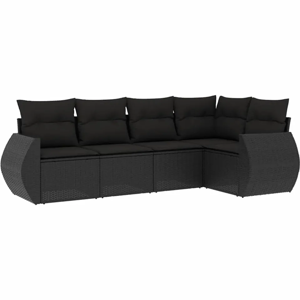vidaXL 5-delige Loungeset met kussens poly rattan zwart, foto 3