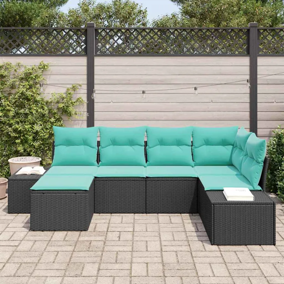 vidaXL Tuin Sofa Set 6 st Zwart en Turquoise poly rattan, foto 3