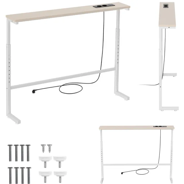 Maclean Bijzettafel met USB-C en stekker - in hoogte verstelbaar van 62 tot 83 cm, max. 25 kg, snoer van 2,5 m, MC-140 W - Wit