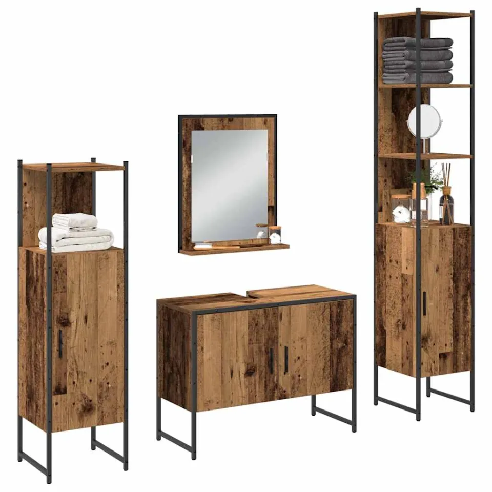 vidaXL Badkamermeubelset 4 st Bruin 33 x 33 x 185,5 cm Bewerkt hout