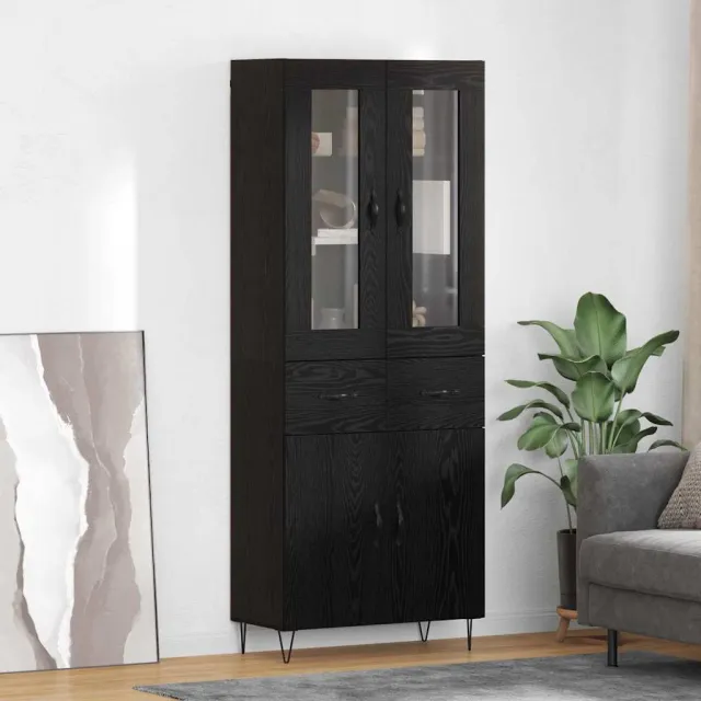 vidaXL Hoge kast Zwart Eiken 69,5 x 34 x 90 cm Bewerkt hout, foto 2