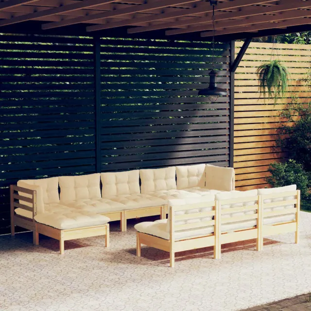 vidaXL 10-delige Loungeset met crèmekleurige kussens grenenhout, foto 2