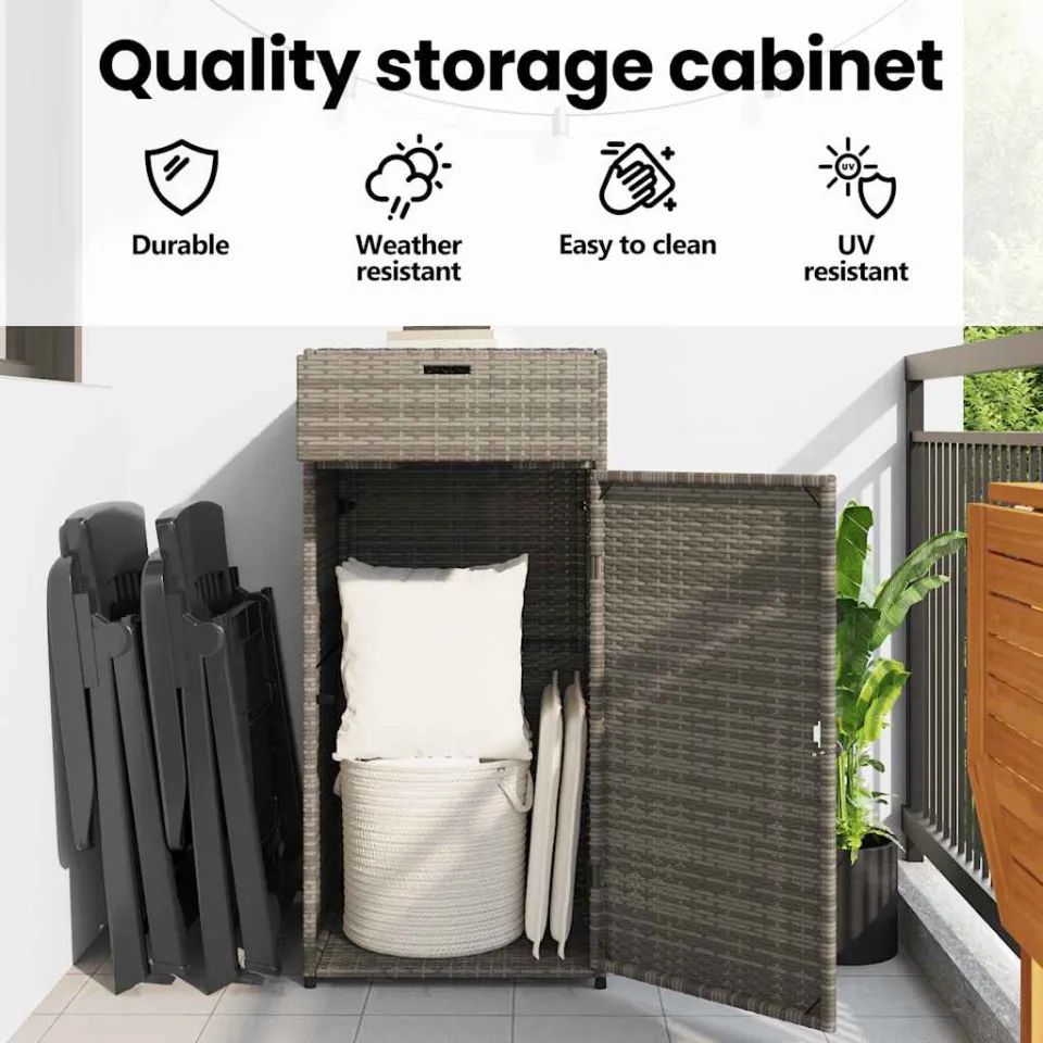 vidaXL Tuinkast 55x55x111 cm poly rattan grijs, foto 4