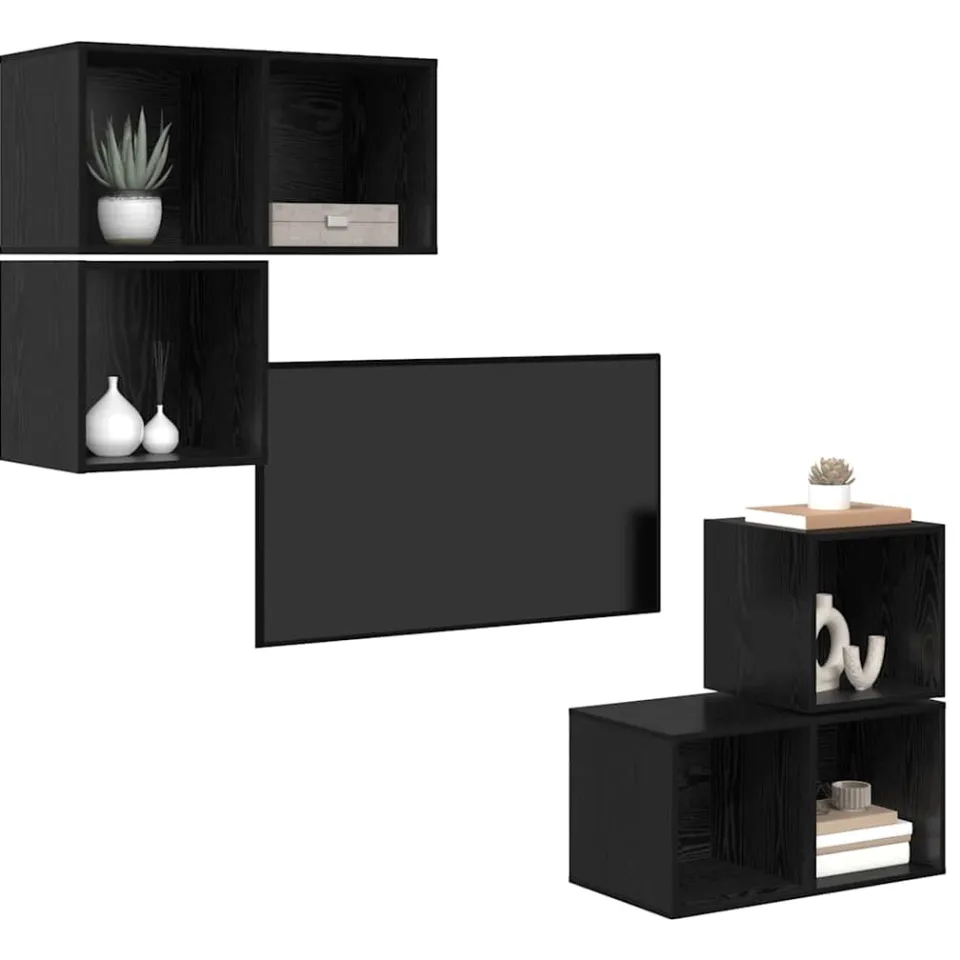 vidaXL Tv-meubelset 4 st 37 x 37 x 72 cm Zwart Eiken