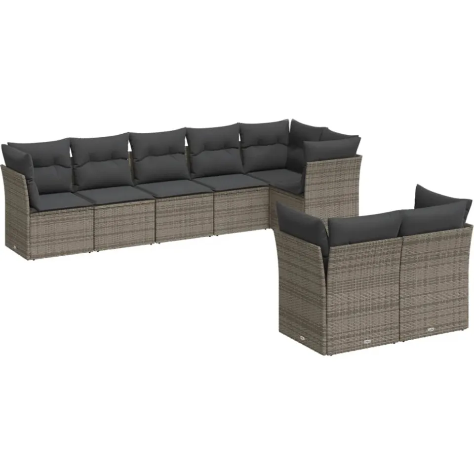 vidaXL 8-delige Loungeset met kussens poly rattan grijs, foto 3