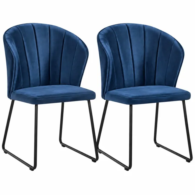 Decorloo Ferrara Eetkamerstoelen - Set van 2 - Blauw - Fluweel Velvet - Industrieel - Met Armleuning - Zwarte Metalen Poten