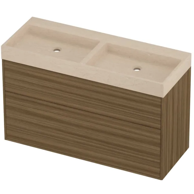 Proline Evoli Badmeubelset Hardsteen Loft Zonder Gat 120x46x75 cm Sand Stone Caramel Walnut Houtlook