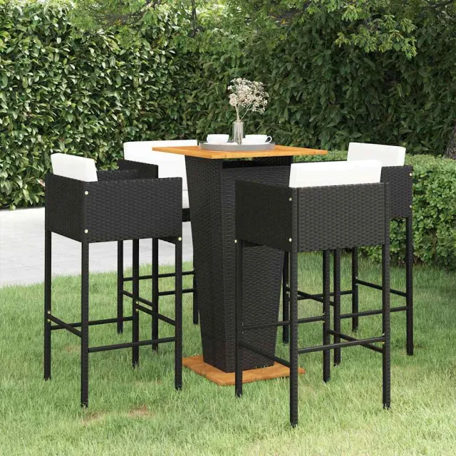 vidaXL 5-delige Tuinbarset met kussens poly rattan zwart, foto 2