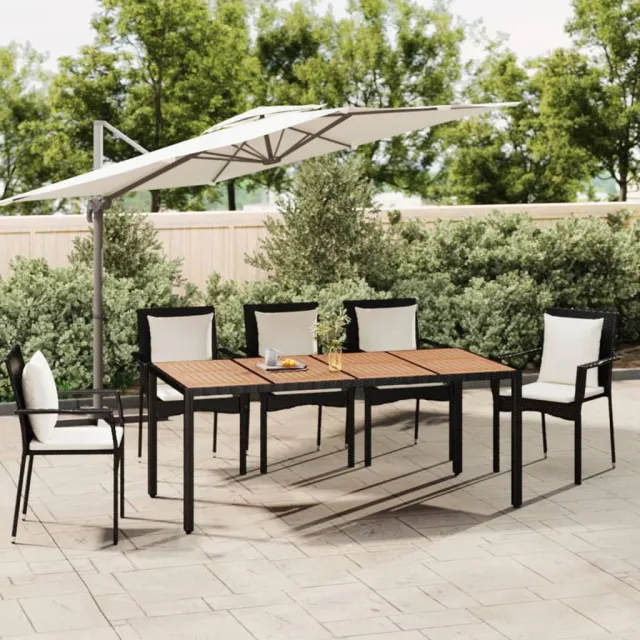 vidaXL Tuintafel met houten blad poly ratten en acaciahout zwart, foto 2