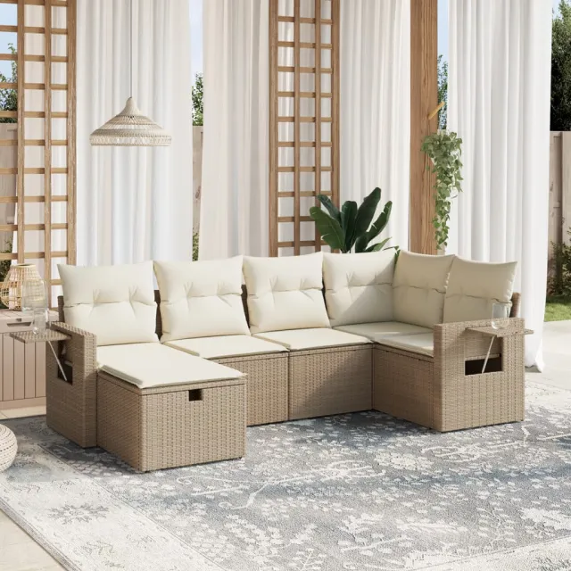 vidaXL 6-delige Loungeset met kussens poly rattan beige, foto 2