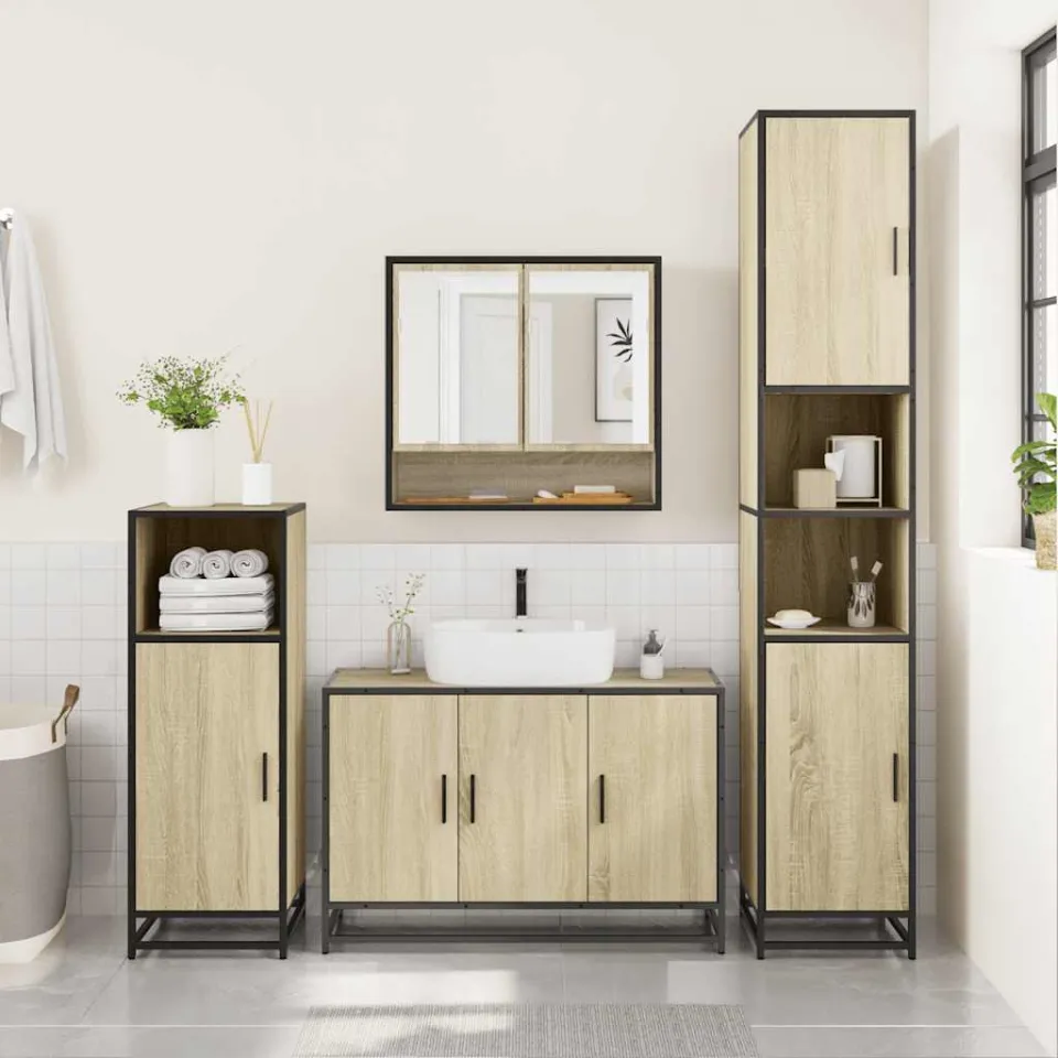 vidaXL 4-delige Badkamermeubelset bewerkt hout sonoma eikenkleurig, foto 4