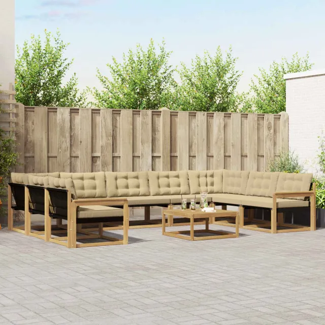 vidaXL Buiten bankenset 10 st 9-zits Wit en Beige Bruin