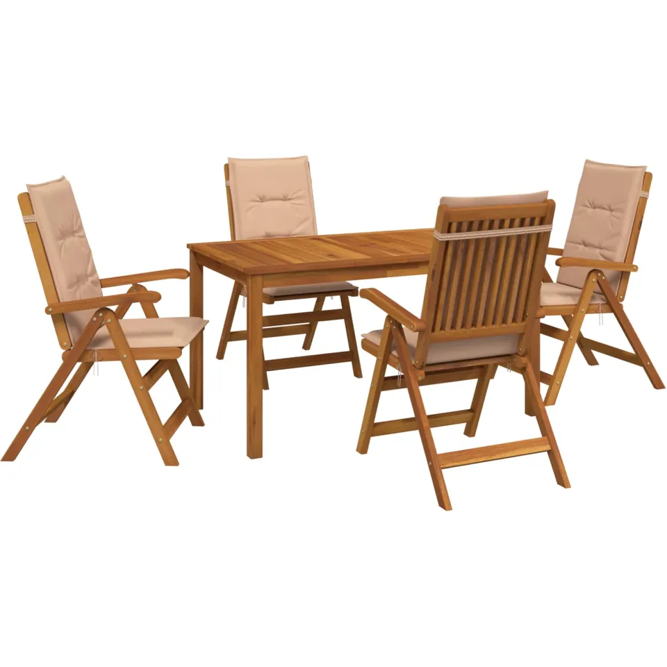 vidaXL 5-Piece Garden Dining Set 4-zits Beige Massief Acaciahout Bruin