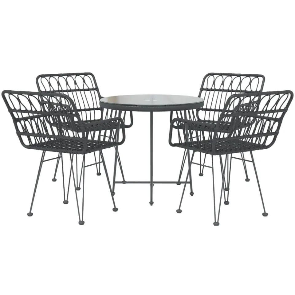 vidaXL 5-delige Tuinset poly rattan zwart