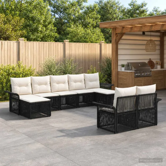 vidaXL Tuinbankenset 9 st 9-zits Zwart poly rattan, foto 2