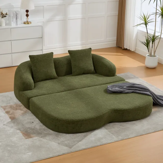 STILVORA Slaapbank 2-Zits 157 Cm - Uitklapbaar Tot Bed Met 2 Kussens - Voor Woonkamer En Logeerkamer - Chenille - Groen