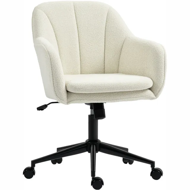 Lunpog Bureaustoel-Ergonomische bureaustoel-bureaustoelen voor volwassenen-Dubbel gelaagd zitkussen-360 graden draaibaar-'snow'-flanellen-Metalen onderstel-Beige