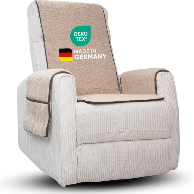 Novaliv fauteuilbeschermer voor relaxfauteuil lichtbruin universele fauteuilbeschermer met armleuningen hoes van scheerwol comfort fauteuilhoes relaxstoelkussen fauteuilhoes met armleuningen beschermende fauteuil