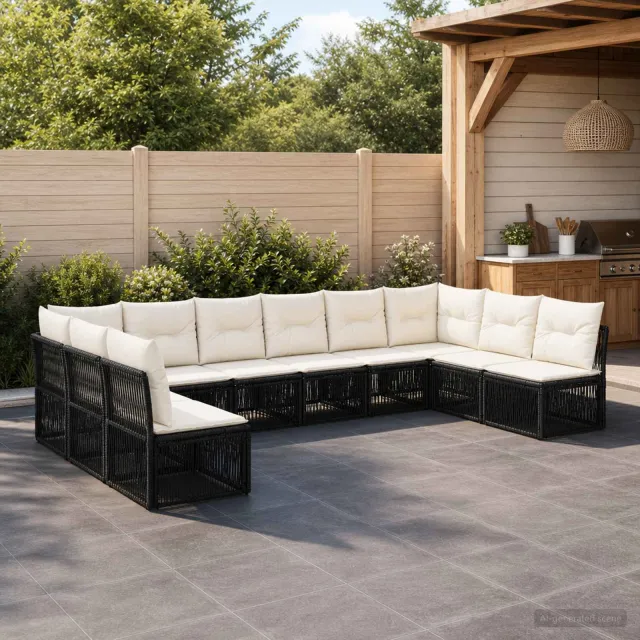 vidaXL Tuinbankenset 10 st 10-zits Zwart poly rattan, foto 2