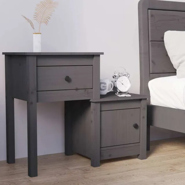 vidaXL Nachtkastje 79,5x38x65,5 cm massief grenenhout grijs, foto 2